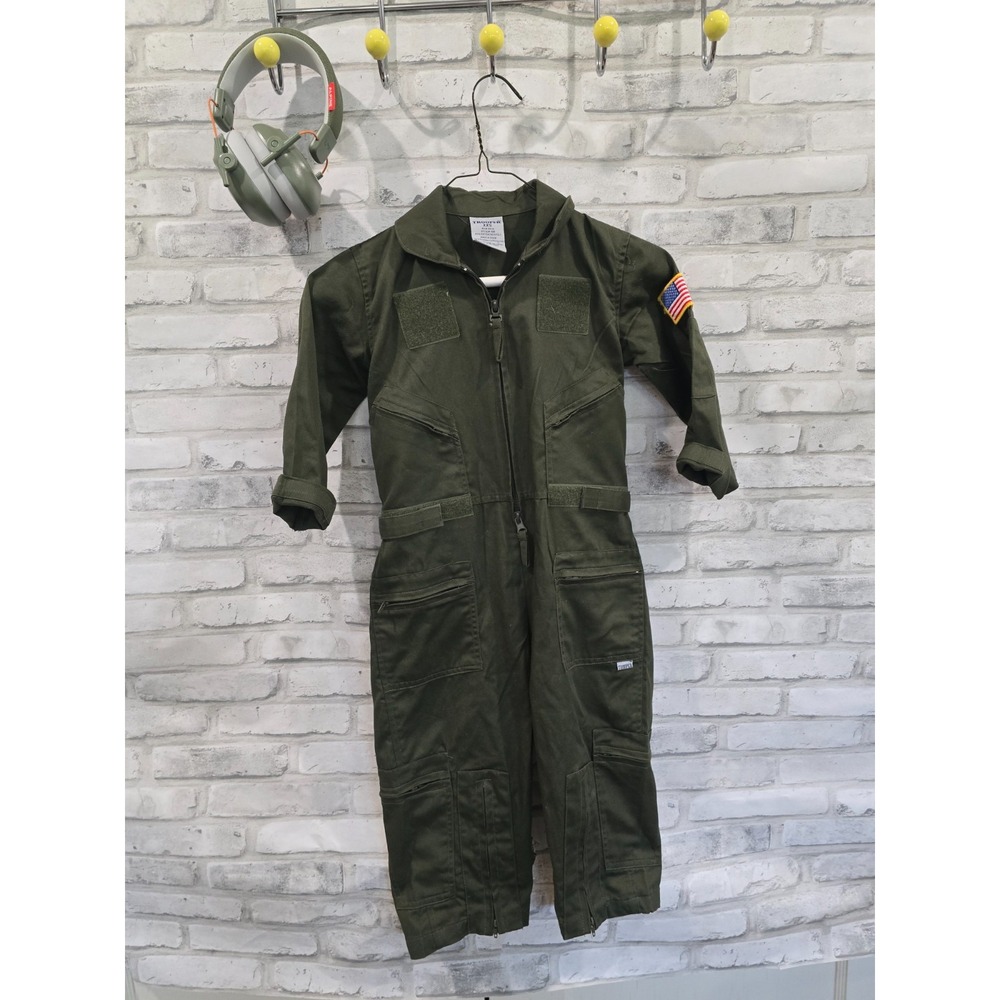 Military Flight Suit 4/5 XXS Costume with Earmuffs Headpiece Olive Green Trooper